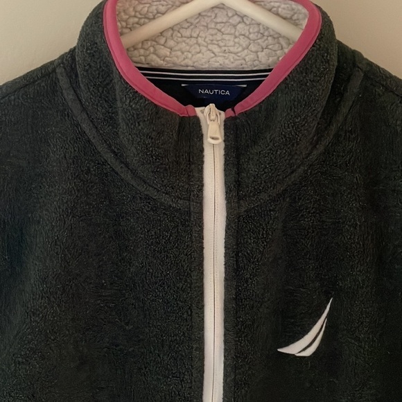 Nautica Women S Grey Fleece Zip Jacket Sweatshirt Pockets - Picture 2 of 5